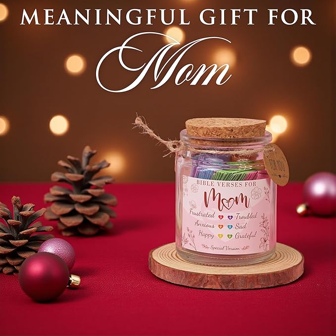 Bible Verse Jar for Mom – 92 Color-Coded Scriptures for Encouragement, Birthday Present for Women, Inspirational Christian Gift Idea, Heartfelt for Mom