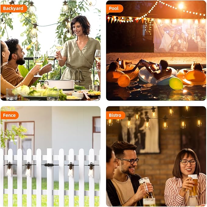 Kawaya Outdoor Patio String Lights: 25 FT LED Outside Patio Light with 12 Shatterproof Vintage Bulbs - 2700K Dimmable IP65 Waterproof Edison Outdoor Lighting for Porch Deck Bistro Cafe Party