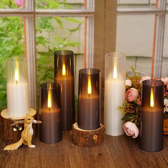 Flameless LED Candles, Battery Operated Upgraded Realistic 5 Pcs Flickering Flame Pillar Candles with Remote Timer, for Romantic Ambiance and Home Decoration (Grey)