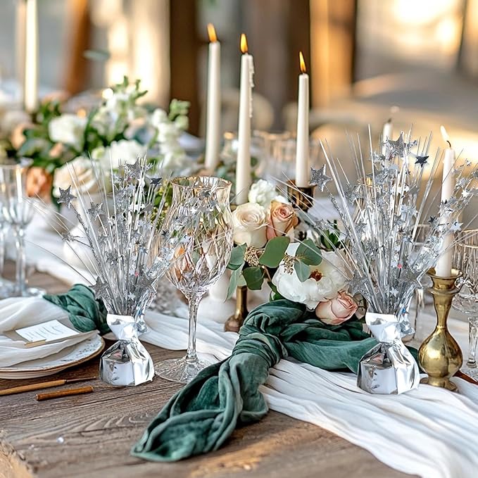 12 Pack Metallic Sliver Foil Spray Centerpieces Stars Brust Table Centerpieces for Wedding Birthday Anniversary Holiday Party Decor, Metallic Star Balloon Wights for Party, Decor for Party