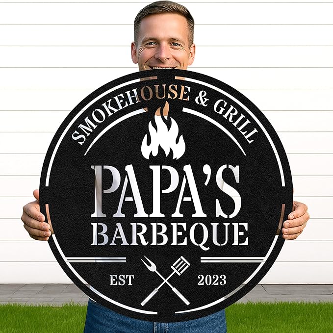 Custom BBQ Metal Sign Personalized Grill Name Wall Art for Outdoor Kitchen Patio Backyard Decor Fathers Gift for Dad Grandpa Husband Barbecue Smoker Area Sign, Grilling Lover Gifts 45