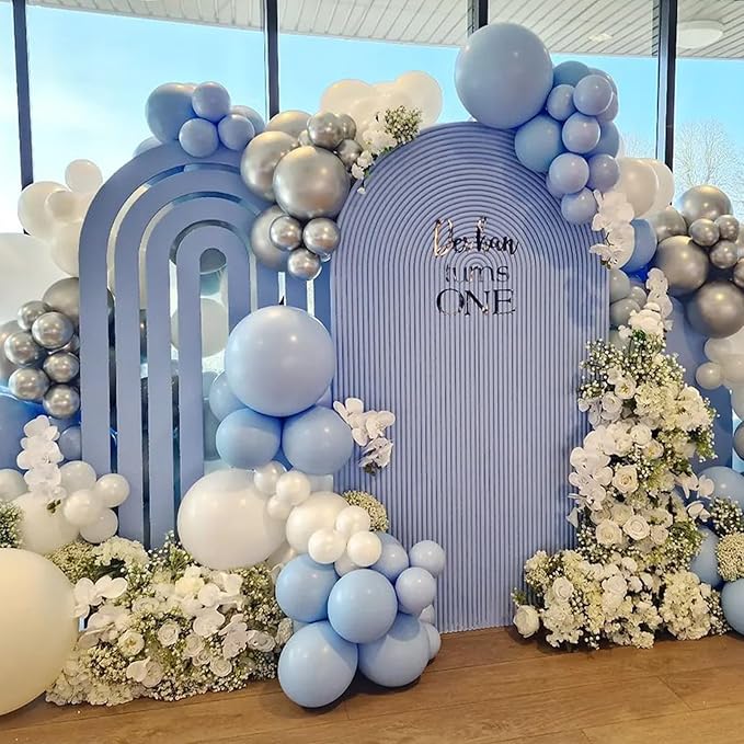 Pastel Blue Balloons 113 Pcs, Light Baby Blue Latex Balloon Arch Garland Kit 18 12 10 5 Inch, Different Sizes Macaron Pale Blue Helium Party Balloons for Birthday Baby Shower Wedding Party Decorations