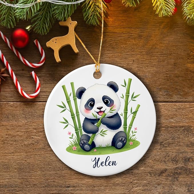 Baby Panda Christmas Ceramic Ornament 2025, Personalized Name Fun Panda Wild Animal Keepsake, Gift for Pandas Lovers Nature Lovers, Animal Hanging Xmas Tree Decor, Custom Pandas with Nature Ornament