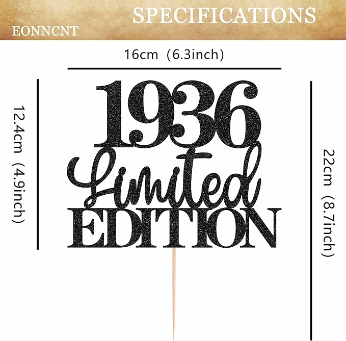 Limited EDITION 1936 Cake Topper - Black Glitter Happy 89th Birthday Party Cake Decoration Supplies, Cheer to 89 Years Cake Bunting Decor for 89th Birthday Party Photo Booth Props