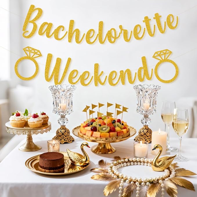 Bachelorette Weekend Banner Bachelorette Party Decor Sign for Bach Party Engagement Bridal Shower Wedding Bride to Be Decorations (Gold)
