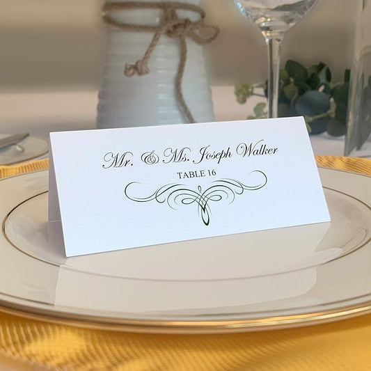 Decadent Flourish Place Cards, Hunter Green (Choose Color), Set of 60, Pre-cut and Scored - Wedding, Party, Dinner, and Special Events - Made in the USA