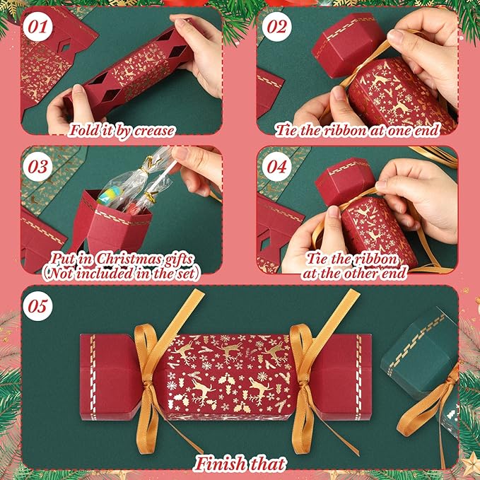 50 Packs Christmas Cracker Kit No Snap Xmas Party Table Favors Snowflake Reindeer DIY Christmas Party Cracker Candy Boxes for Holiday Dinner Decoration Gift (Snowflake)