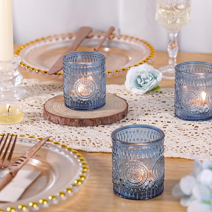 36 Pcs Blue Votive Candle Holders, Glass Tea Light Candle Holders for Wedding Centerpiece, Table Centerpiece, Home and Party Decorations