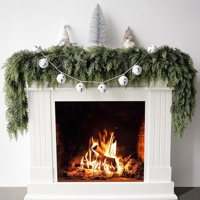 6FT Christmas Cedar Garlands, Real Touch Winter Cedar Pine Garland with Soft Thickness Pine, Green Artificial Greenery Garland for Table, Mantle, Fireplace, Wall, Indoor, Outdoor Christmas Decorations