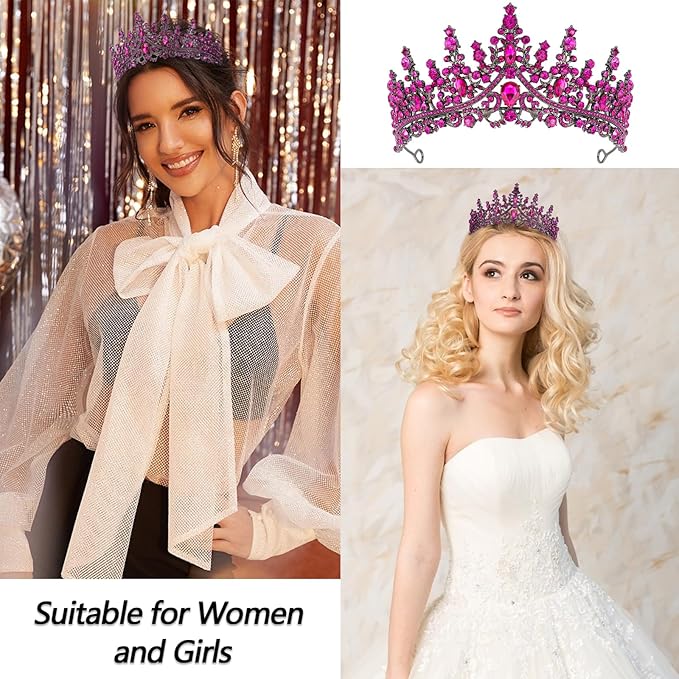 VELSCRUN Birthday Queen Tiara Crowns for Women Girls Rose Pink Crystal Birthday Queen Headband Sash Elegant Princess Crown Happy Birth Party Decorations Mom Sisters Birth Gift Hair Accessories