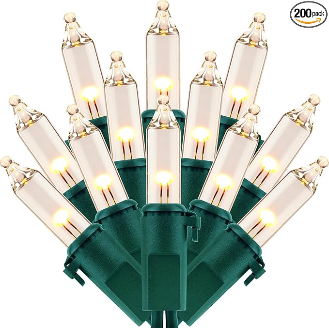 200 Warm White Christmas Lights, Pack of 2 Strands 100 Count 33 ft Green Wire Incandescent-Style LED String Light (Warm White)