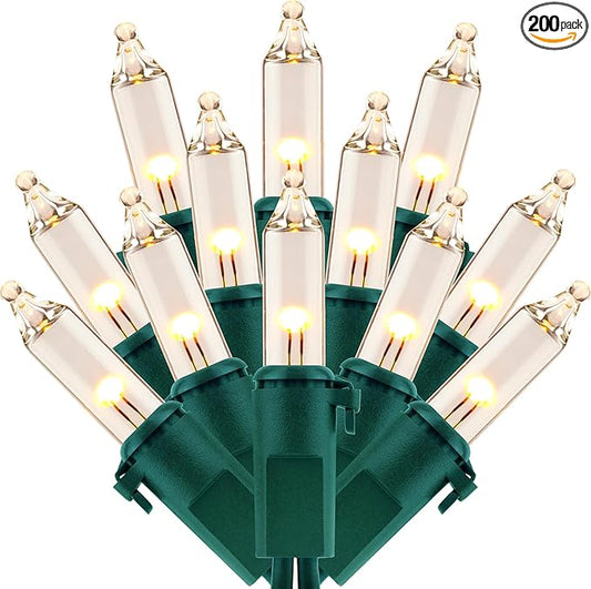 200 Warm White Christmas Lights, Pack of 2 Strands 100 Count 33 ft Green Wire Incandescent-Style LED String Light (Warm White)