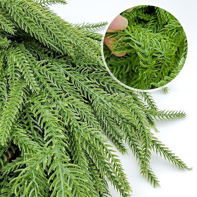 4 Pcs Artificial Norfolk Pine Garlands, Christmas Real Touch Winter Pine Garland, Green Artificial Greenery Cedar Garland for Mantle, Table, Wall, Indoor, Outdoor Christmas Decorations