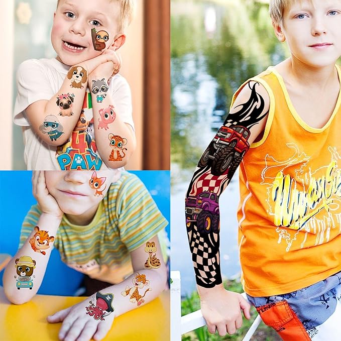 58 PCS Unicorn Mermaid Full Arm Temporary Tattoo For Kids Girls Boys, Dinosaur Car Space Monster Truck Animals Butterfly Body Face Fake Arm Sleeve Tattoos Stickers, Goodie Bags Stuffers Party Supplies