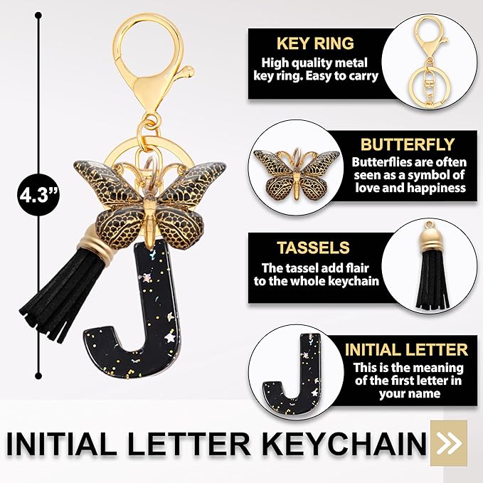 Initial Letter Keychain, Butterfly Keychain Cute Resin, Initial Keychain Backpack Charms, Key chain for Women, Girls