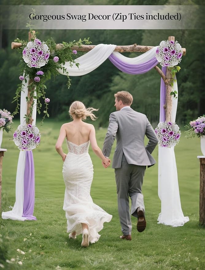 BLOSMON Fake Flowers Ball Centerpieces: 2 Pcs Lilac Rose Babys Breath Artificial Flowers Decoration for Wedding Table - Faux Silk Kissing Floral Bouquet Arrangements for Home Party DIY Decor