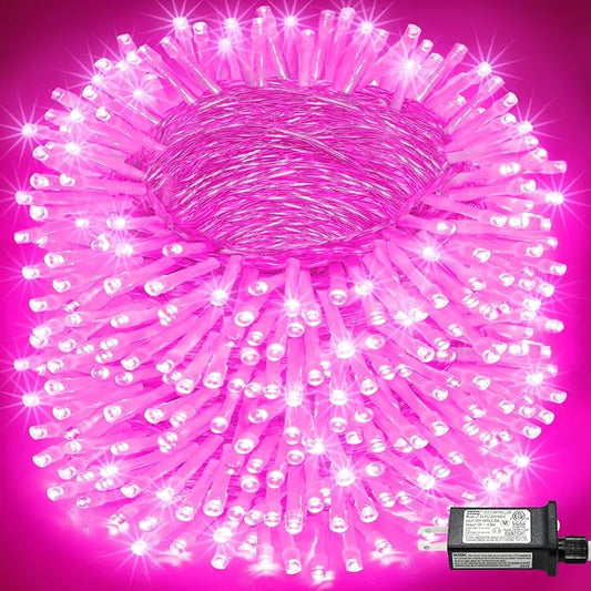 800 LED Christmas Lights Outdoor Indoor, String Lights for Outside with 8 Modes Waterproof, Plug in Twinkle Light Clear Wire for Xmas Wedding, Patio, Garden, House Decorations, Pink