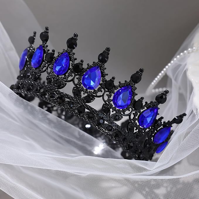 Black Crown for Women Crystal Tiara and Queen Crown for Girl Wedding Headband for Bride Hair Accessories for Costume Birthday Party Cake Decoration Prom