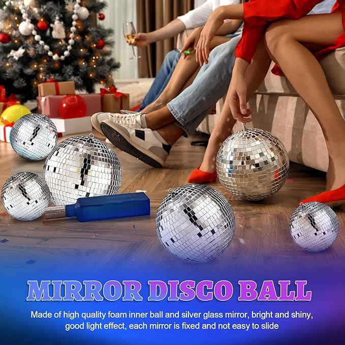 Libima 12 Pack Large Christmas Disco Ball Decoration Different Sizes Silver Mirror Hang Disco Ball Ornaments for Christmas Tree Birthday Wedding Holiday Party Favors Prom Props(6'', 4'')