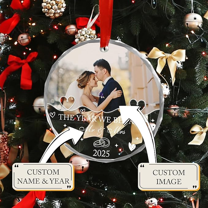 Personalized Crystal Christmas Ornaments with Photo, Custom Christmas Photo Tree Glass Ornaments, Elegant Crystal Keepsake for Family, Couples, Weddings & Christmas 2025 Gifts (#PGO05)