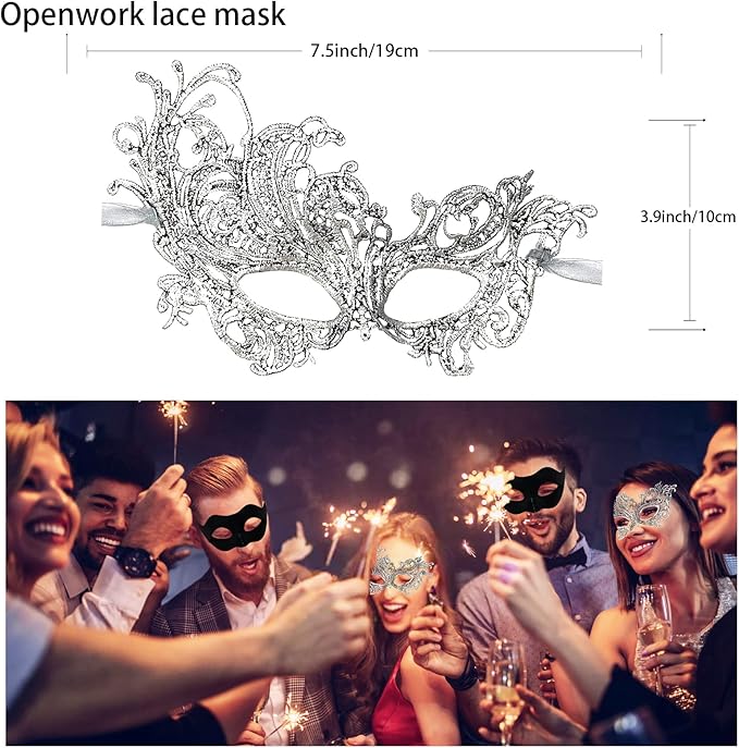 IncreDecor Couple Masquerade Lace Mask Set, Fit for Women and Men Venetian Halloween Masks, Specially for Costume, Mardi Gras
