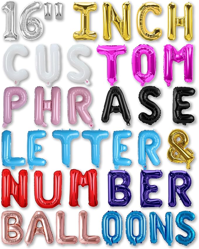 BALLOON VIBE Letter Balloons 16 Inch - Custom Phrase Alphabets & Numbers Foil Mylar Balloons with Straws, Ribbon and Adhesive Dots - Create Your Own Banner for Birthday, Baby Shower - 11 Colors