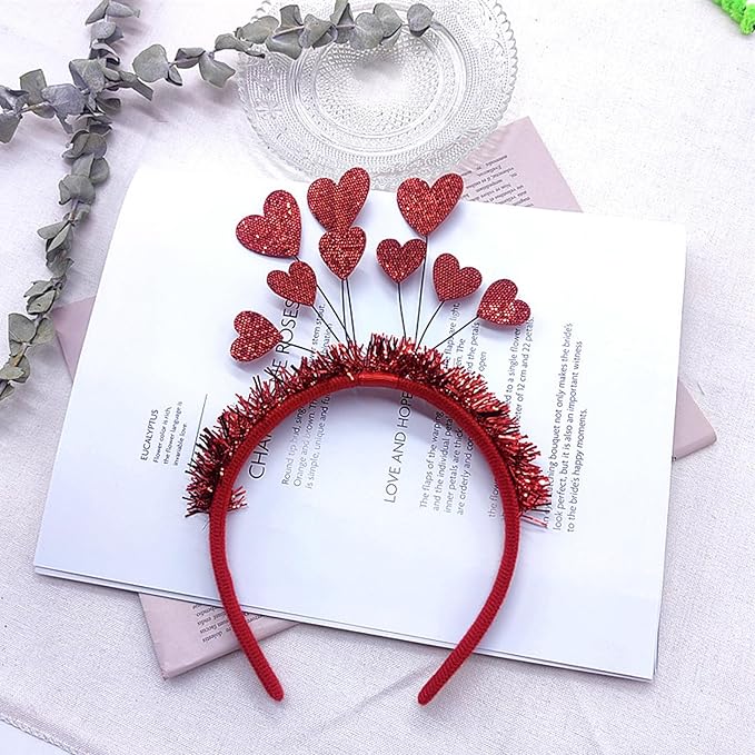 Heart Shape Headband Glitter Sunglasses Sequin Earrings Valentines Day Halloween Cosplay Costume Accessories Set