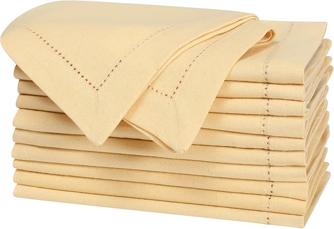 Homidate Cotton Dinner Cloth Napkins Set of 12 – 18x18 Apricot Gelato Hemstitched – Machine Washable Fabric Napkins for Weddings, Baby Showers, Gifting & Parties