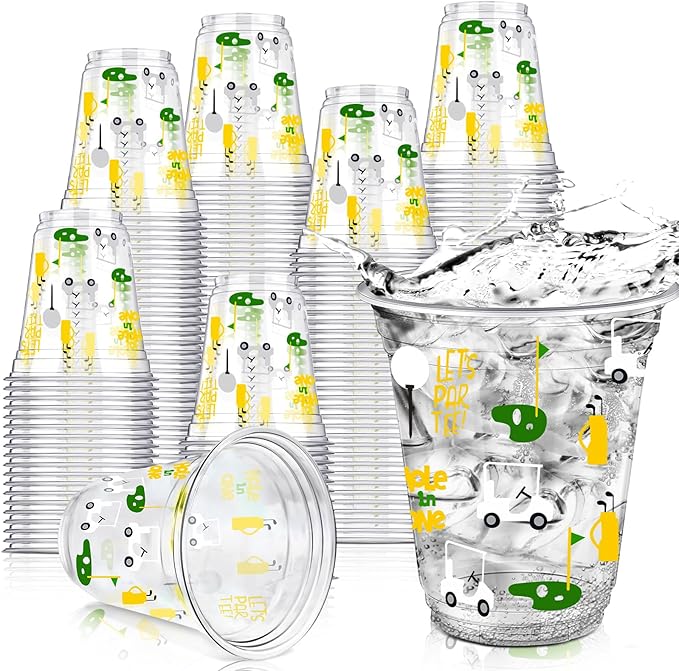 50 Pcs Masters Golf Ball Party Supplies Bulk Clear Plastic Cups 12oz Disposable Let's Par-tee for Home Sports Golf Themed Birthday Bachelor Party Supplies Favors (Yellow,Green,White)