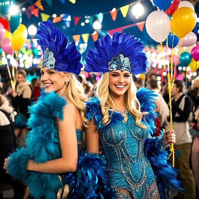 Women's Carnival Feather Headpieces Sequin Headdress for Wedding Masquerade Party Cosplay Feather Headbands