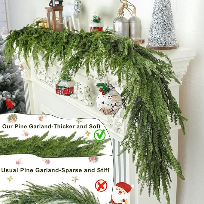 6FT Christmas Garland for Decoration Home Indoor Outdoor, Realistic Pine Christmas Garland Artificial Real Touch Greenery Cedar Garland Mantel Window Table Holiday Thanksgiving Winter Xmas Décor - 1