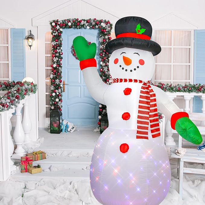 Christmas Inflatable Snowman/Nutcracker/Santa Claus Lighted Blow Up Christmas Yard Decoration with Built in Fan and Anchor Ropes (01-Snowman)