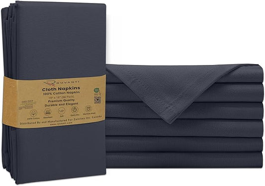 Ruvanti Premium Cloth Napkins Set of 6, 18x18 Inches, 100% Cotton, Washable, Soft & Absorbent, Perfect for Wedding, Christmas, ‎Thanksgiving Dinners - Ombre Blue