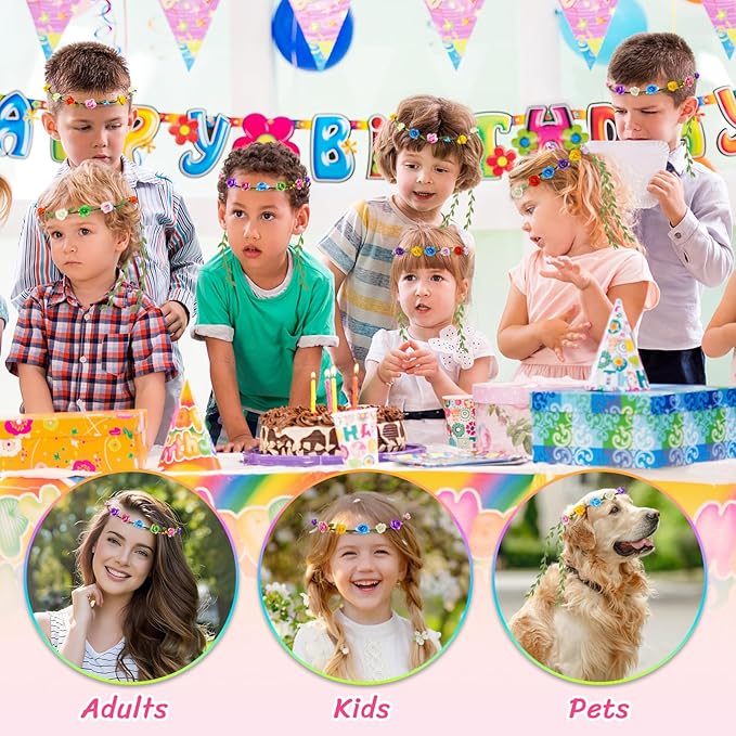 Assorted Colored Flower Crown, Wreath Headband Floral Headpiece Party Festivals, Garland Multicolor Headbands