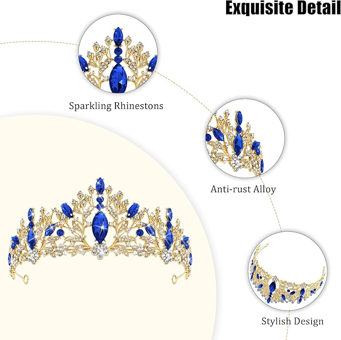 TAROSE Crowns for Women and Girls, Queen Crystal Gold Silver Tiaras with White Rhinestone and Combs, Goddess Crown for Wedding Bride Birthday Princess Bridal Shower Hair Accessories for Women