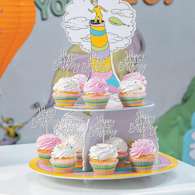 24 PCS Glitter Cupcake Toppers - Silver Happy Birthday & Anniversary Picks