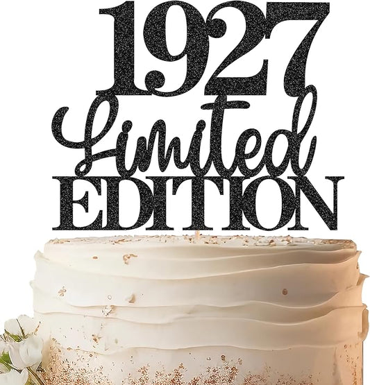 Limited EDITION 1927 Cake Topper - Black Glitter Happy 98th Birthday Party Cake Decoration Supplies, Cheer to 98 Years Cake Bunting Decor for 98th Birthday Party Photo Booth Props