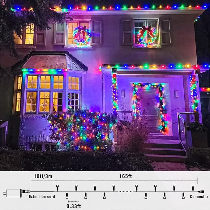 165FT 500 LED Christmas Lights, Plug in Christmas String Lights with Waterproof, 8 Modes Twinkle Fairy Lights for Bedroom Xmas Patio Wedding Holiday Decorations, Multicolor