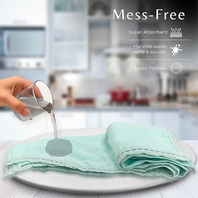 Ramanta Home Linen Flax Cloth Napkins Set of 12| 18x18 Inch | Premium Cotton Linen Flax Lace Soft & Durable | Washable Ideal for Everyday Use Parties Thanksgiving Christmas Halloween Baby Blue