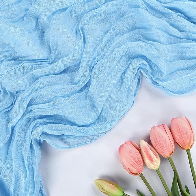 12 Pack Baby Blue Cheesecloth Table Runner 10FT Boho Cheese Cloths Gauze Fabric Table Runners 120 Inch Rustic Sheer for Wedding Birthday Party Baby Shower Centerpiece Home Decorations