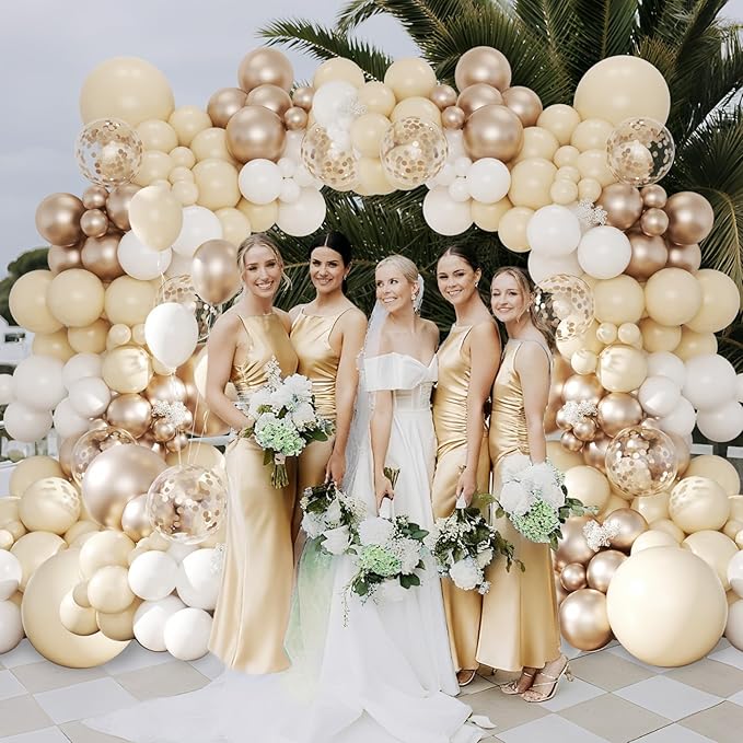 Champagne Gold and White Balloon Arch Kit, 134pcs Metallic Gold Confetti Balloons Garland Kits for Birthday Wedding Baby Shower Bridal Party Anniversary Decorations
