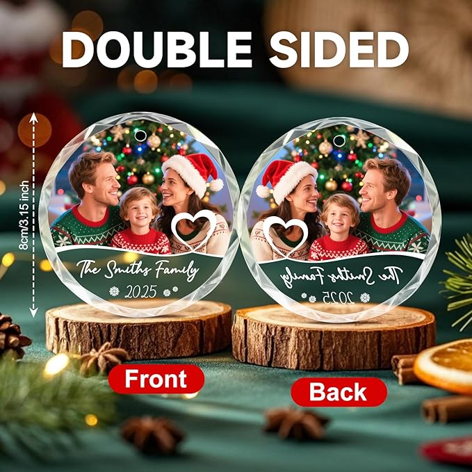 Personalized Family Christmas Ornaments 2025, Acrylic Custom Photo Text Ornament for Xmas Tree Decorations, Customized Wedding Gift for Family, Couples, Mom, Dad, Him, Her