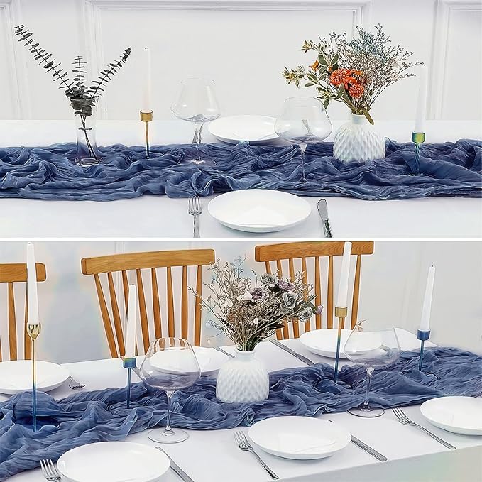 6 Pack 10 Ft Cheesecloth Table Runner Navy Blue Gauze Long Table Runners Boho Gauze Cheese Cloth Table Runner Rustic Sheer Runner for Wedding Party Table Decor ( 35 x 120 Inch )