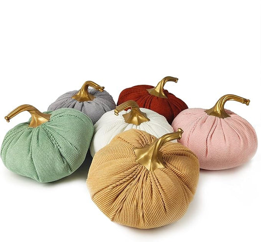 Ogrmar 6 Pack Fabric Artificial Pumpkins Set Corduroy Fabric Decoration Pumpkins Lifelike Harvest Pumpkins for Halloween Fall Harvest Festival, Thanksgiving Decoration