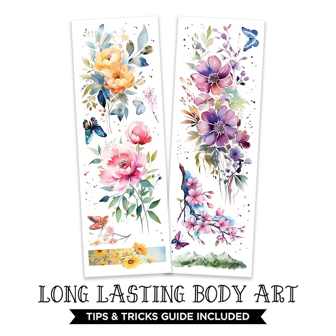 Savvi - 10 Watercolor Temporary Tattoos: Skin-Safe Ink, Flower and Butterfly Tattoo Set, Great for Parties and Everyday Wear, Gifts for Teens and Adults, Made in the USA [2 sheets, 10 count]