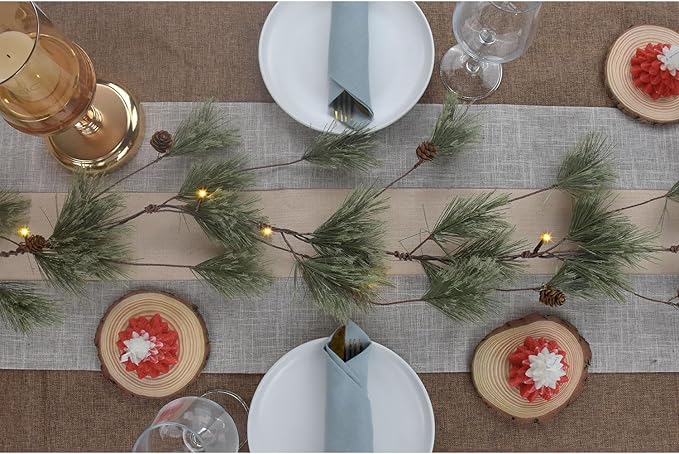 6.4ft Smokey Christmas Garland with Lights, Prelit Natual Rustic Cedar Pine Garland with Pine Cones for Home New Year, Mantle, Fireplace, Indoor Outdoor Decoration Simple Garland
