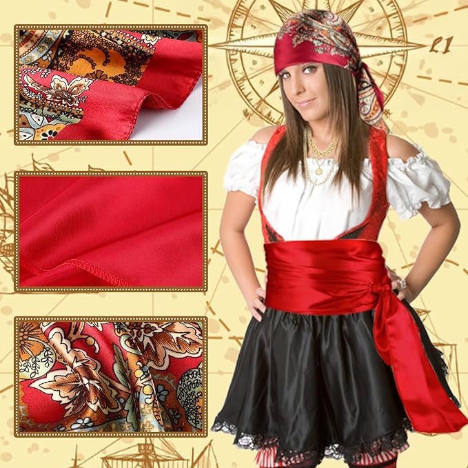 7pcs Women Pirate Costume Accessories for Men Pirate Head Scarf Necklace Belt Dress Accessories Renaissance