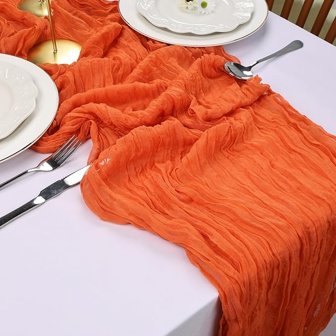 12 Pack Fall Table Runner Orange Cheesecloth Table Runner 10FT Boho Cheese Cloths Gauze Fabric 120 Inch Rustic for Thanksgiving Wedding Birthday Party Baby Shower Decorations
