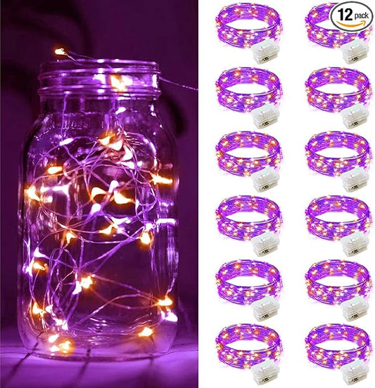 ZGWJ 12 Pack Fairy Lights Battery Operated, 7ft 20 Mini LED Fairy String Lights Silver Wire 3 Modes for DIY, Parties, Wedding, Bedroom, Halloween Christmas Decoration Orange& Purple