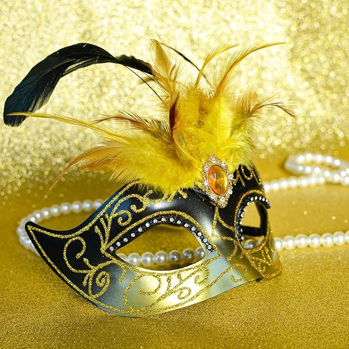 2025 Masquerade Mask for Women with Feathers - Venetian Masquerade Mask for Carnival Ball, Mardi Gras, Prom